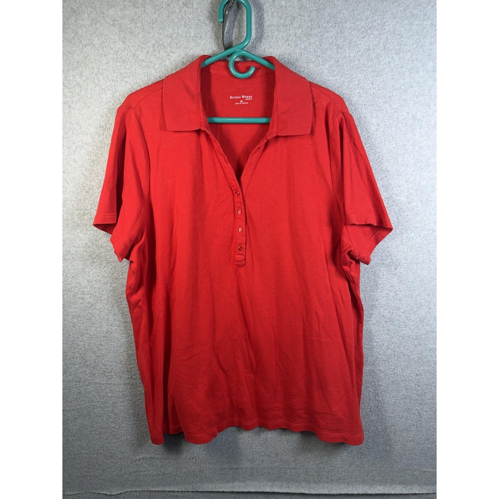 Studio Works Polo Shirt Womens 2X Red Short Sleeve Collared Plus Size Top